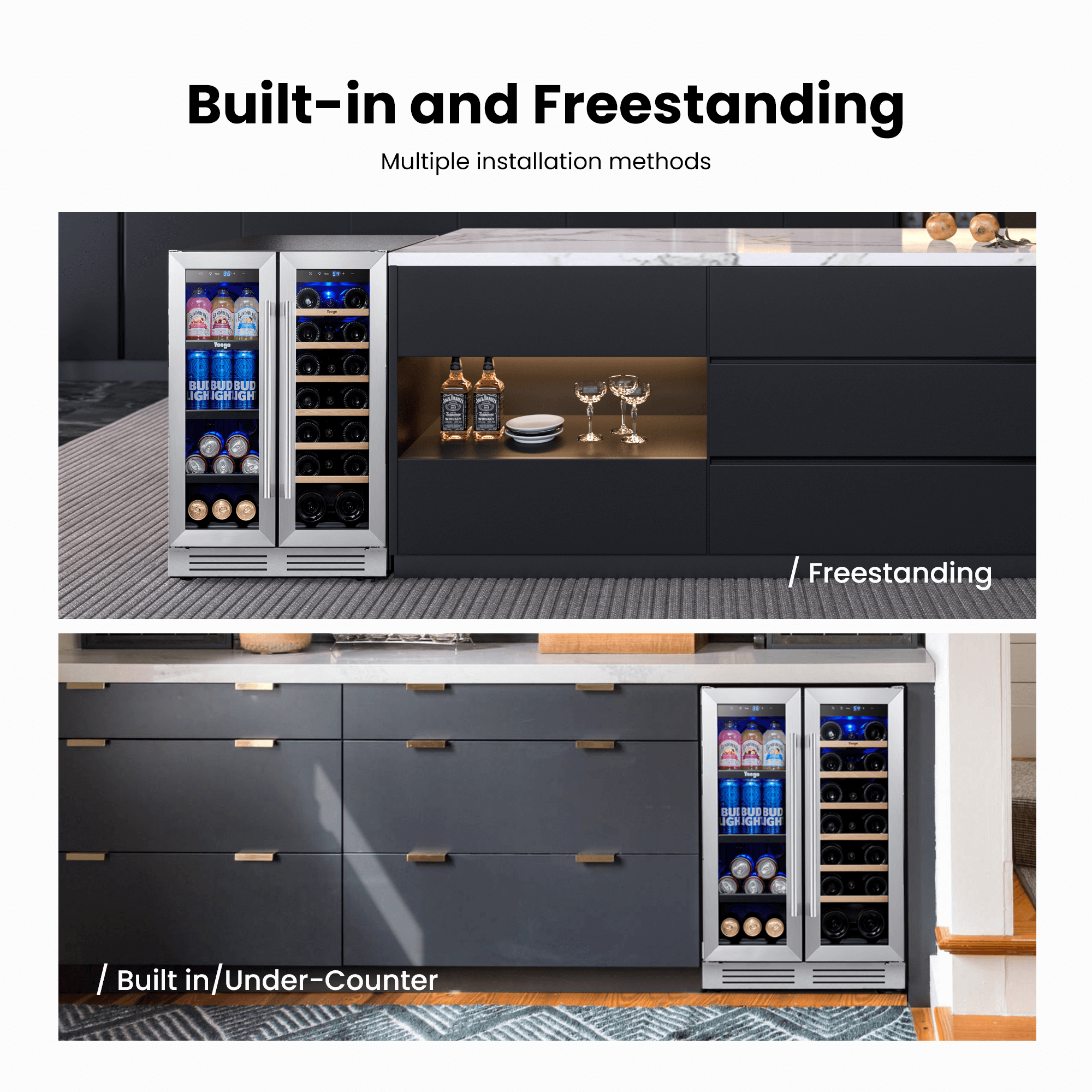 24 Inch Wide Wine and Beverage Dual Zone Fridge, Under Counter, Built-In or Freestanding