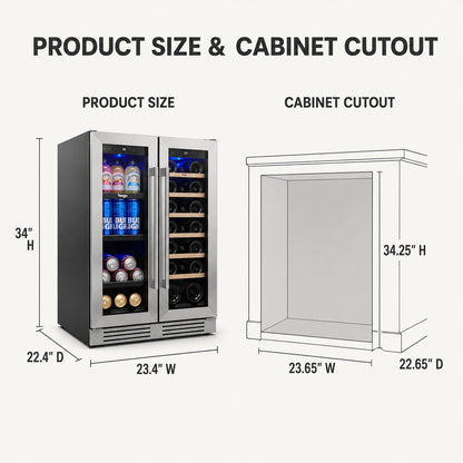 Yeego 24 inch Wine and Beverage Fridge, French Door