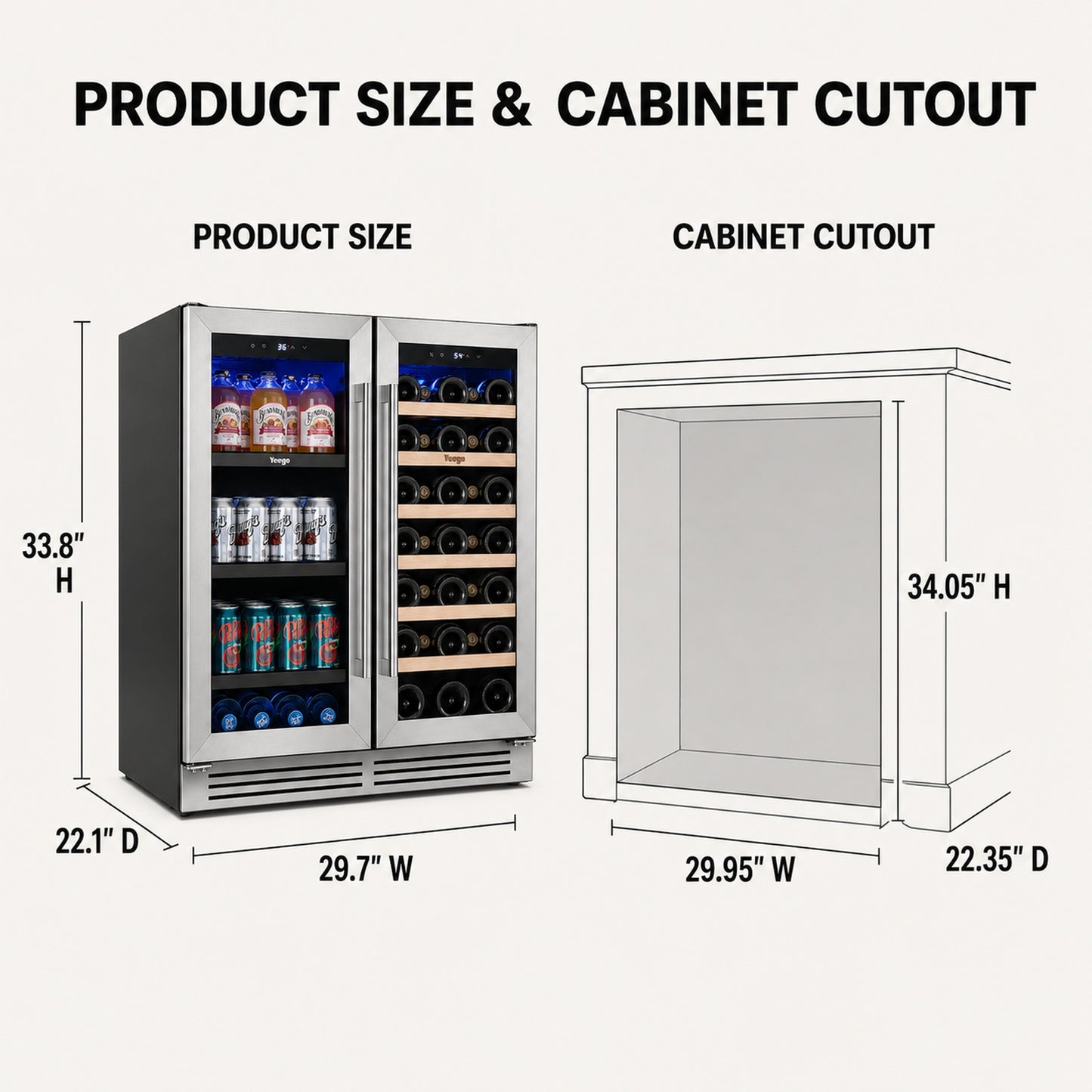 Yeego 30” French Door Wine Beverage Fridge