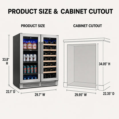 Yeego 30” French Door Wine Beverage Fridge