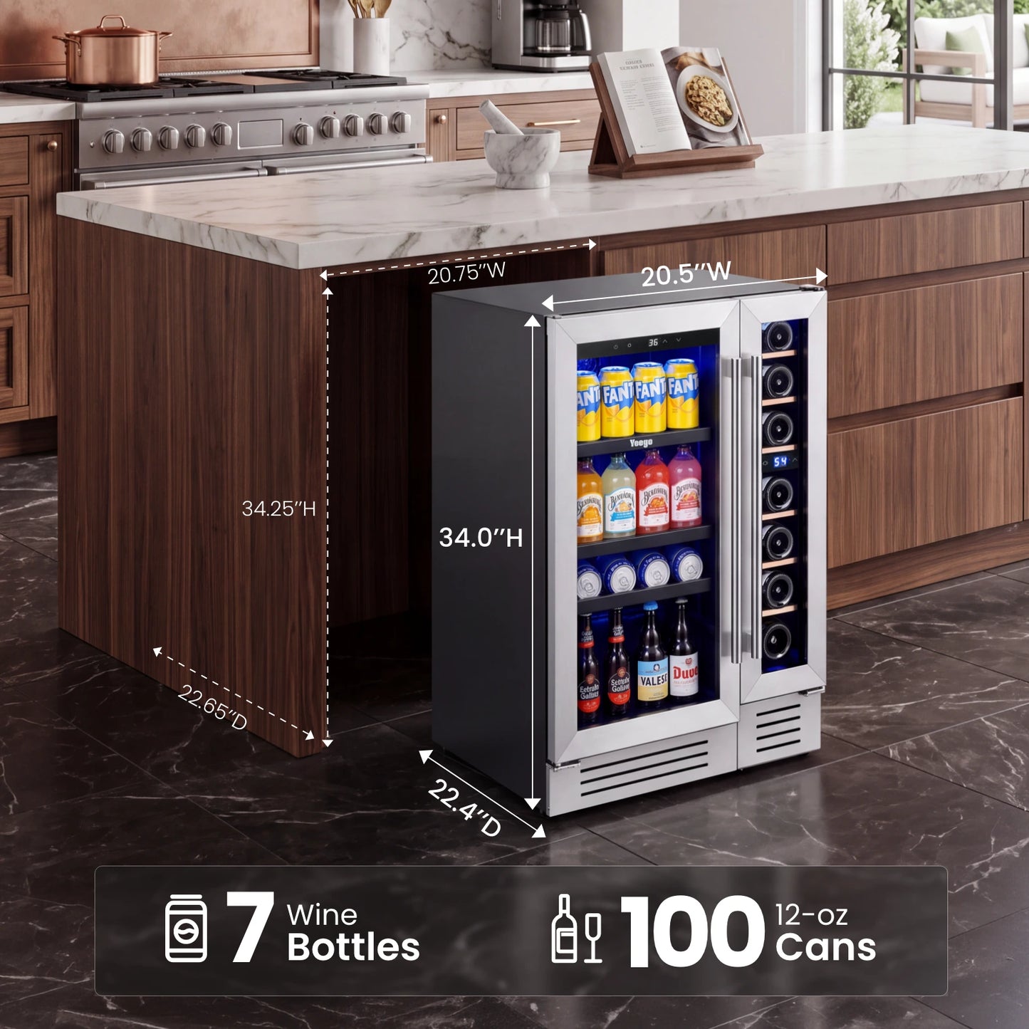 Yeego Wine & Beverage Fridge Bundle, 7 Bottles & 100 Cans