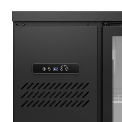 Digital temperature control panel with LED display and touch-button controls for precise cooling adjustments