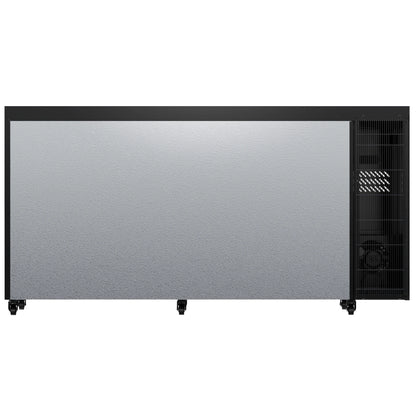 Rear view of a commercial beverage refrigerator showing the cooling system area and ventilation design