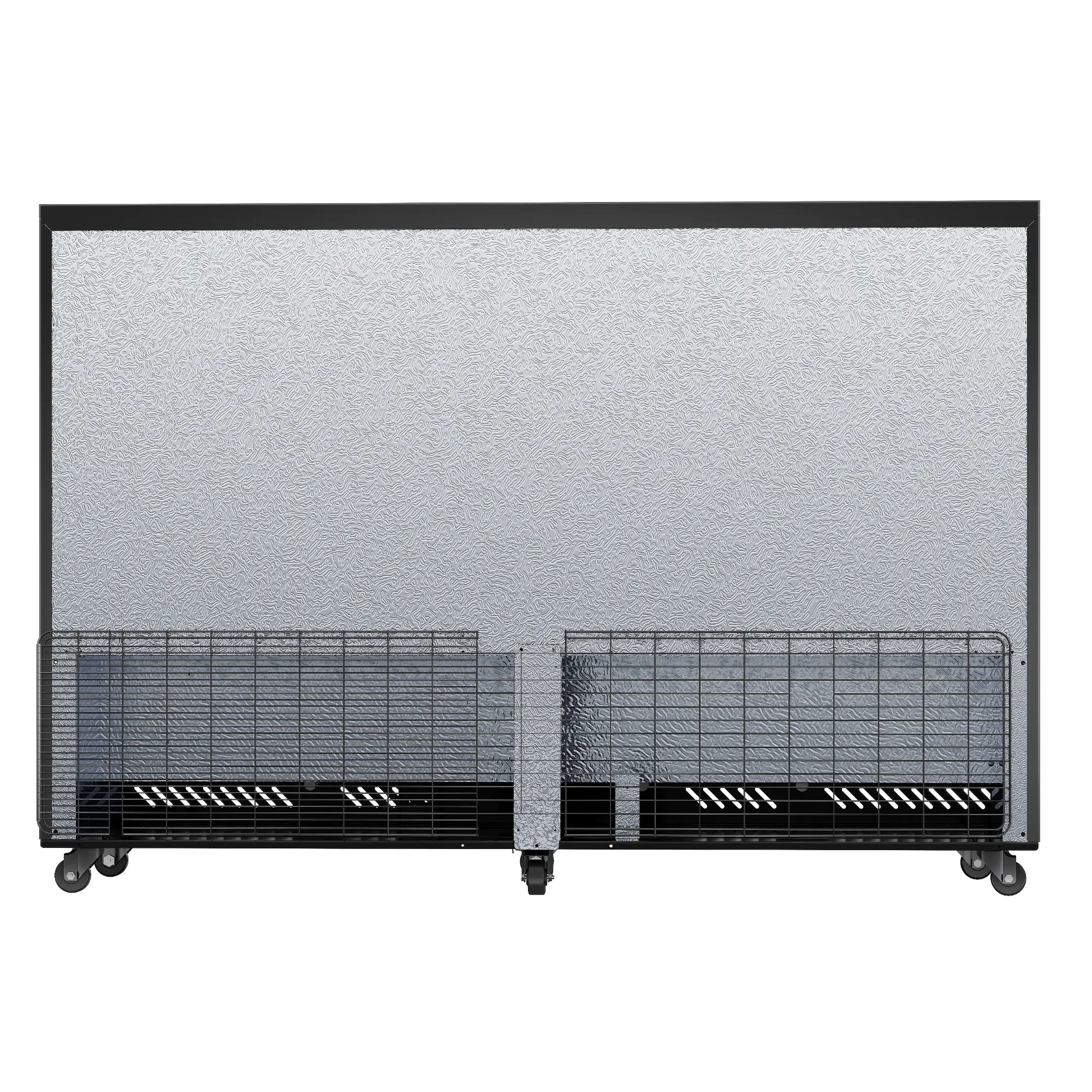 Rear view of a commercial bar fridge showing the cooling system cover