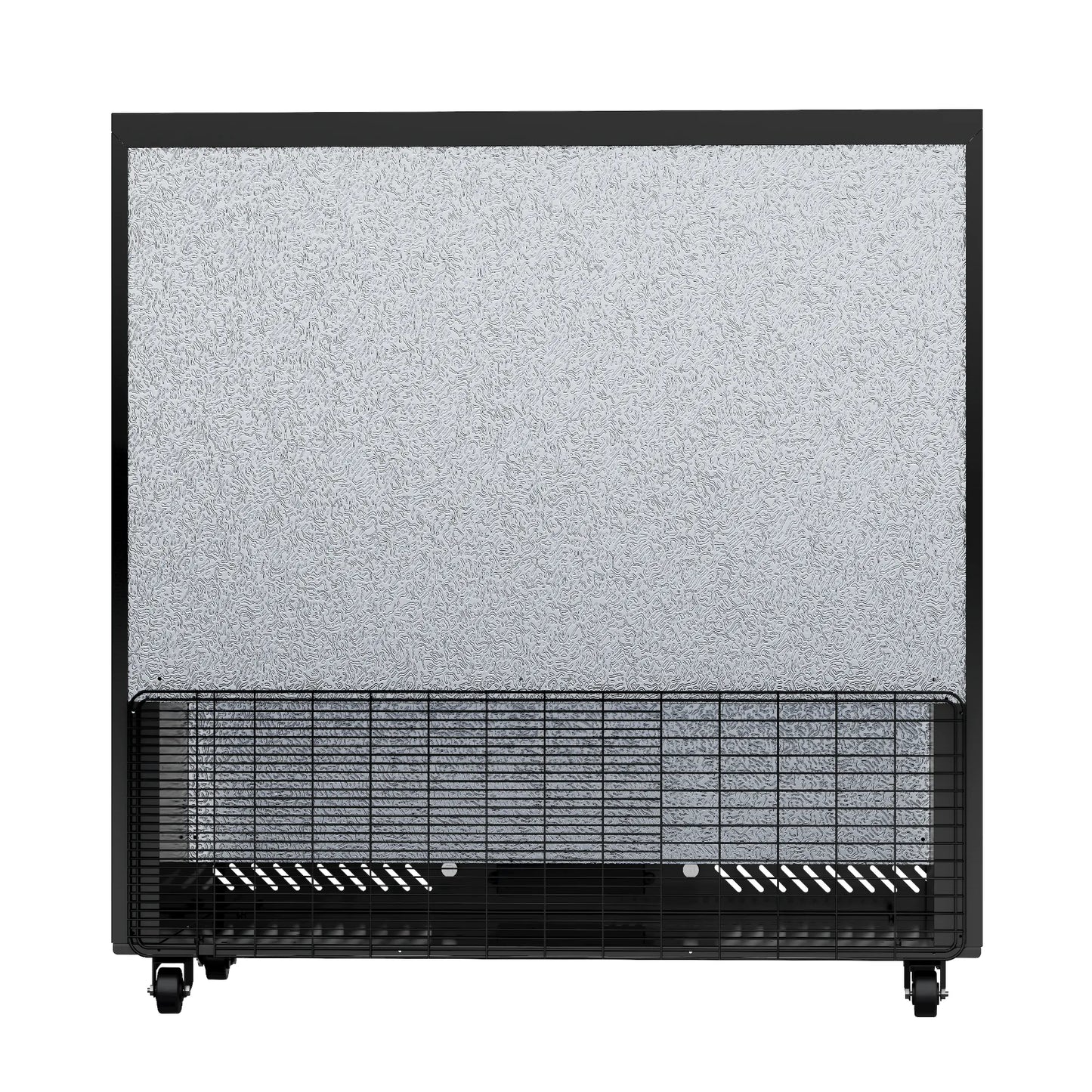 Rear view of a commercial beverage refrigerator showing ventilation components and external construction