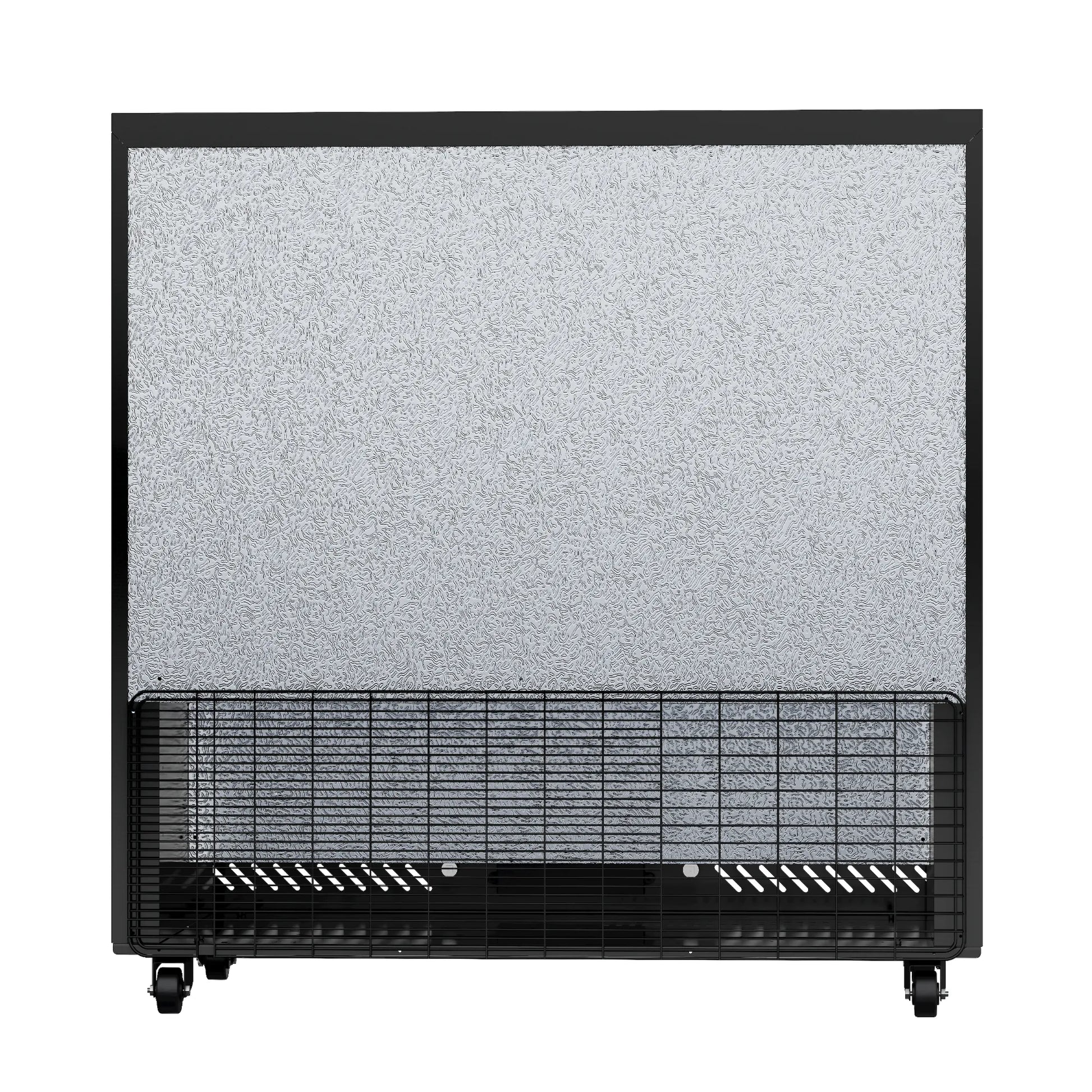 Rear view of a commercial beverage refrigerator showing ventilation components and external construction