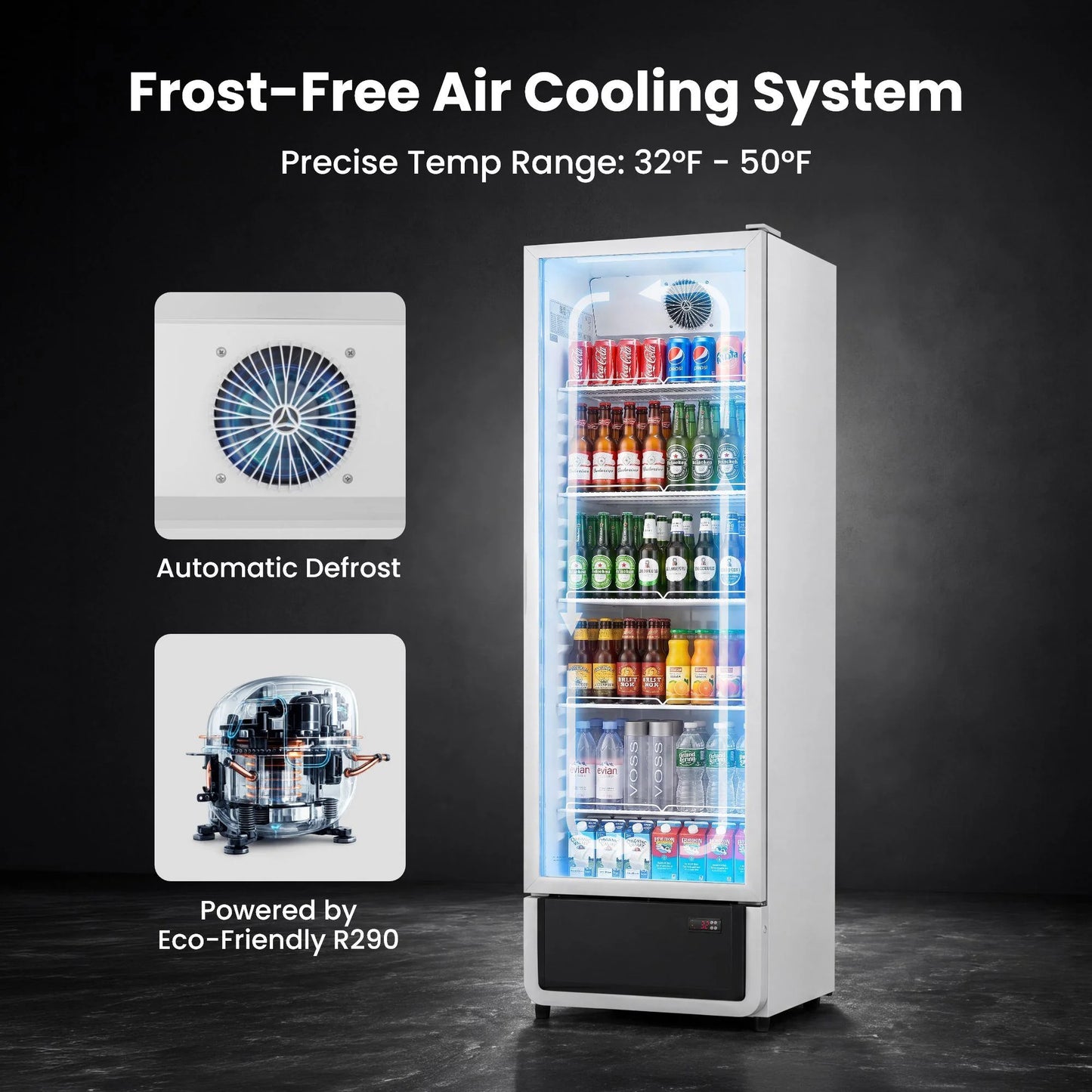 Yeego White Commercial Beverage Refrigerator with Glass Door
