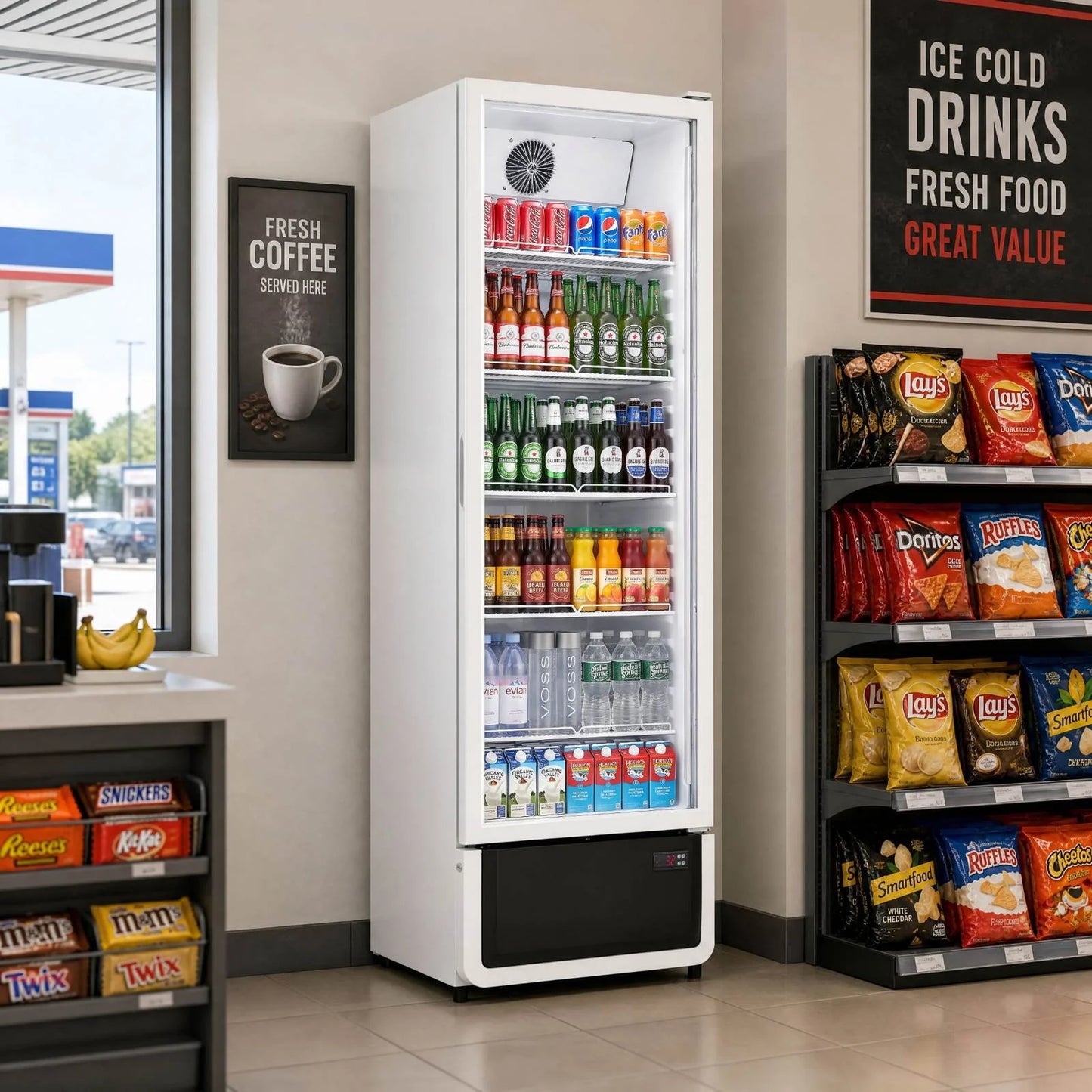 Yeego White Commercial Beverage Refrigerator with Glass Door