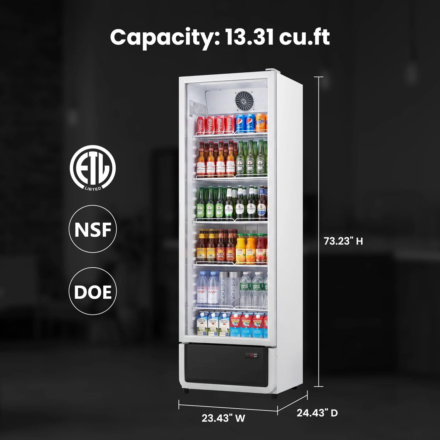 Yeego White Commercial Beverage Refrigerator with Glass Door