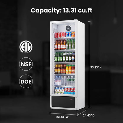 Yeego White Commercial Beverage Refrigerator with Glass Door