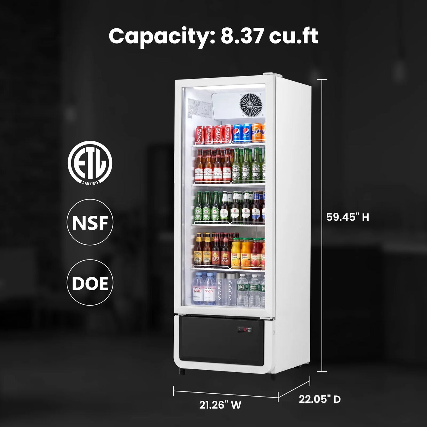 Yeego White Commercial Beverage Refrigerator with Glass Door