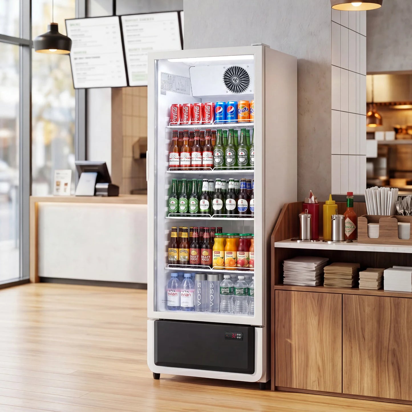 Yeego White Commercial Beverage Refrigerator with Glass Door