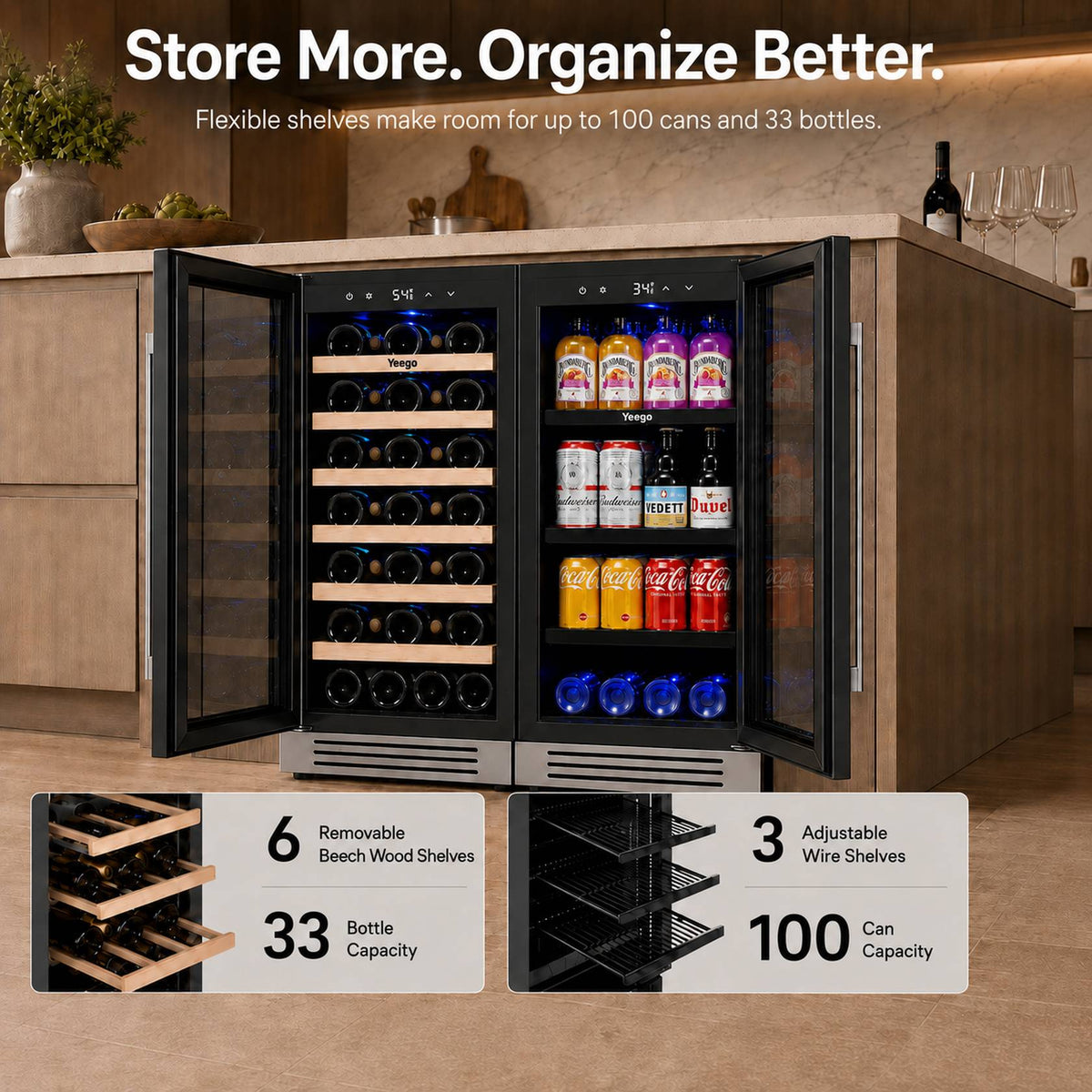 Yeego 30" Wine Beverage Fridge Dual Zone 2 Sets