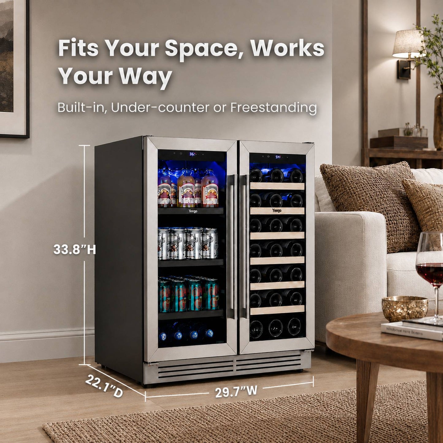 Yeego 30” French Door Wine Beverage Fridge