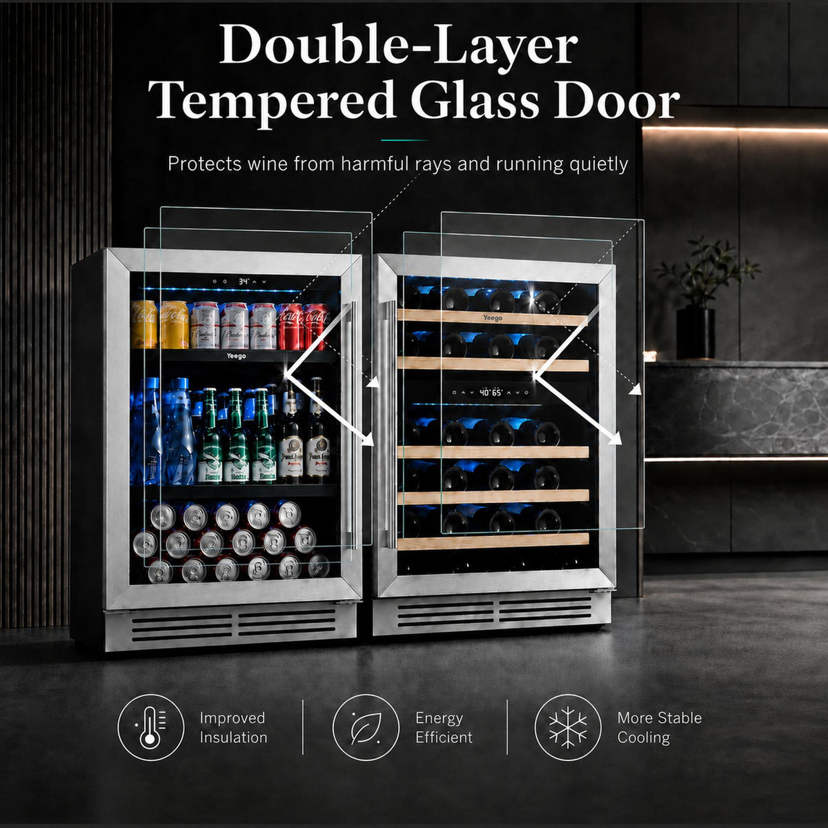 Yeego 48" Wine Beverage Fridge Combo Triple Zone
