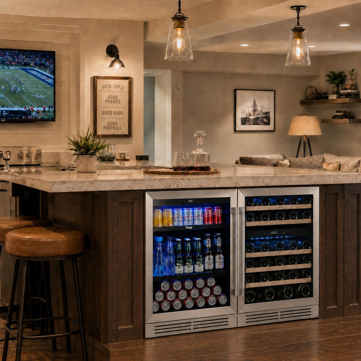 Yeego 48" Wine Beverage Fridge Combo Triple Zone