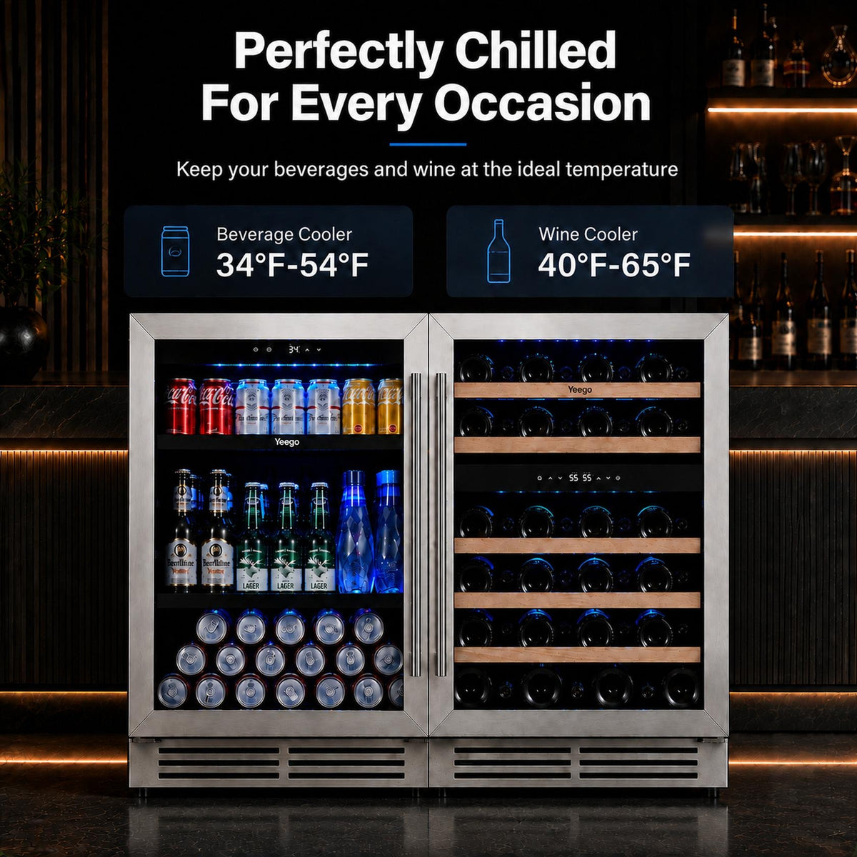 Yeego 48" Wine Beverage Fridge Combo Triple Zone