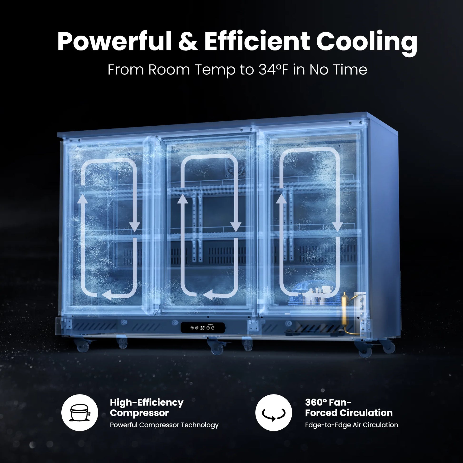 Touch control display for temperature adjustment on a commercial bar fridge