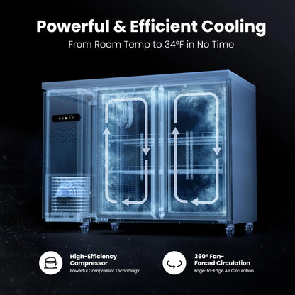 Diagram showing compressor cooling and forced-air circulation for consistent beverage refrigeration