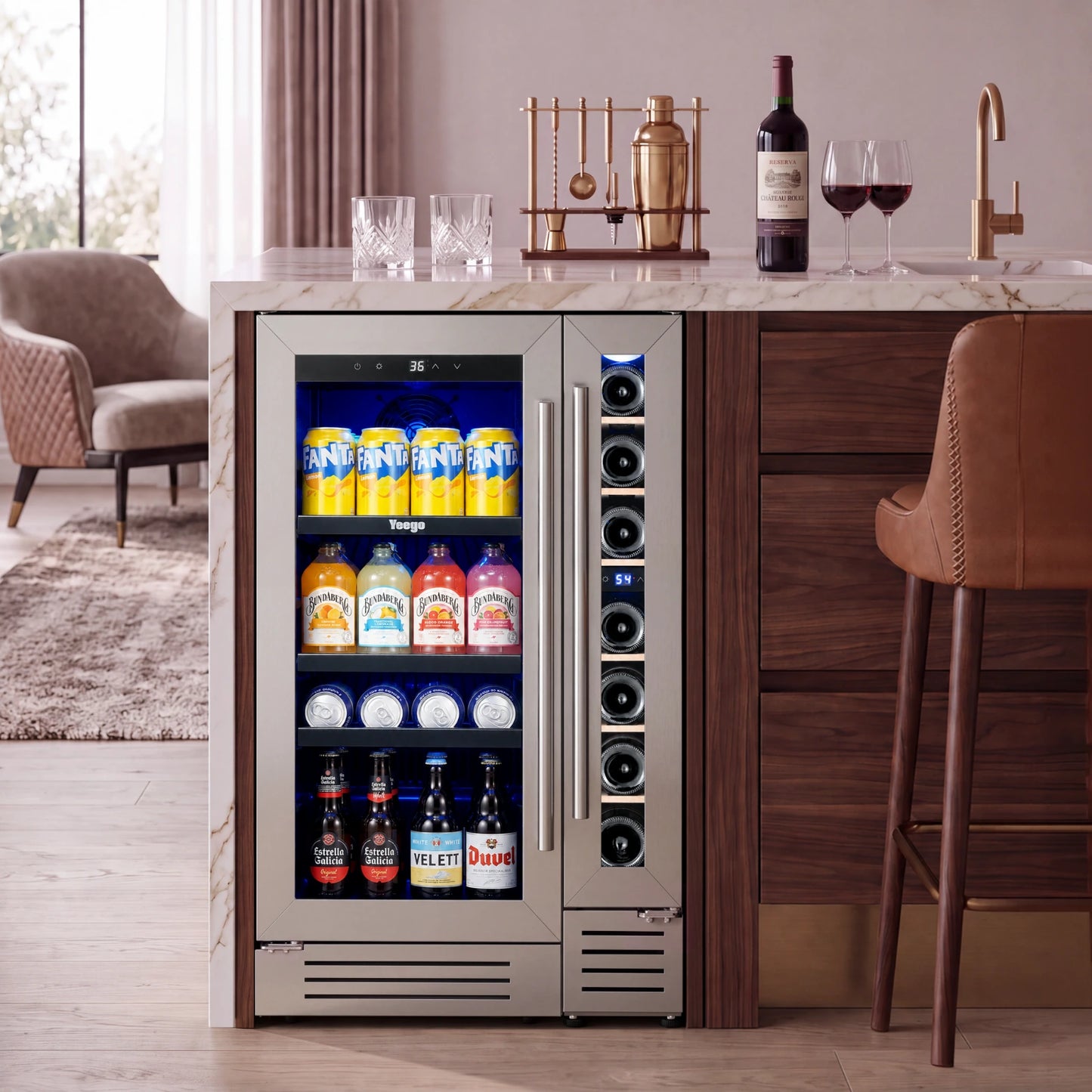 Yeego Wine & Beverage Fridge Bundle, 7 Bottles & 100 Cans