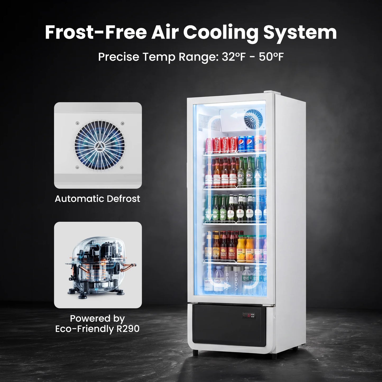 Yeego White Commercial Beverage Refrigerator with Glass Door