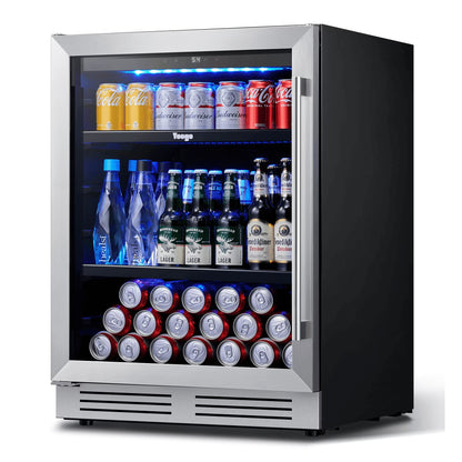 Yeego 24" Beverage Refrigerator, 180 Cans Beverage Fridge Beer Fridge with Glass Door, Built-in/Freestanding for Kitchen, Bar or Office