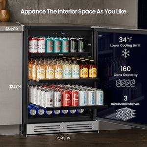 Yeego 24 Inch Beverage Refrigerator, 160-Can Beverage Cooler with Lock