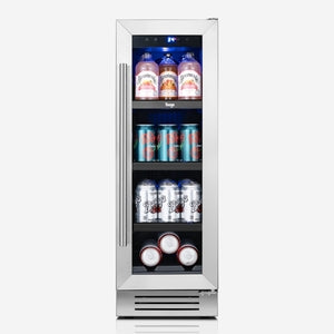 Yeego 12 Inch Beverage Refrigerator - 60 Cans Compact Beverage Cooler with Glass Door, Under Counter Drink Fridge Built-In or Freestanding
