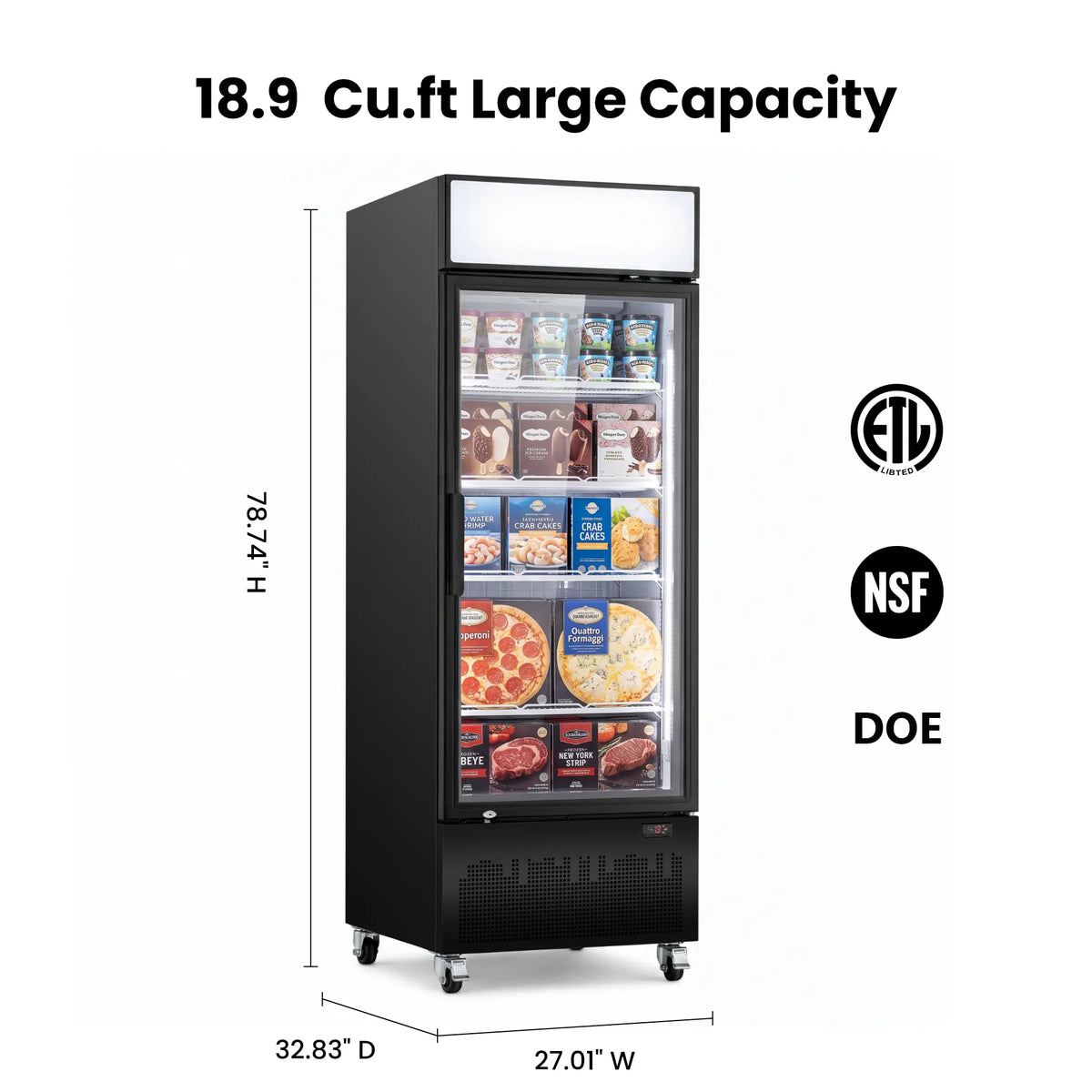 Yeego 18.9 Cu. Ft. Single-Door Commercial Glass Freezer