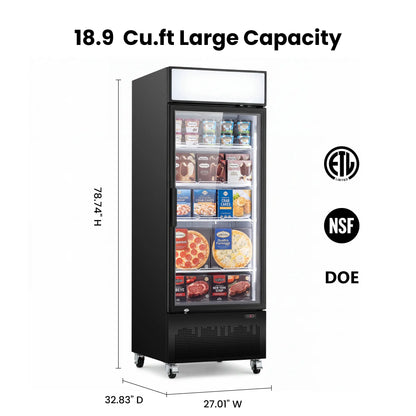Yeego 18.9 Cu. Ft. Single-Door Commercial Glass Freezer