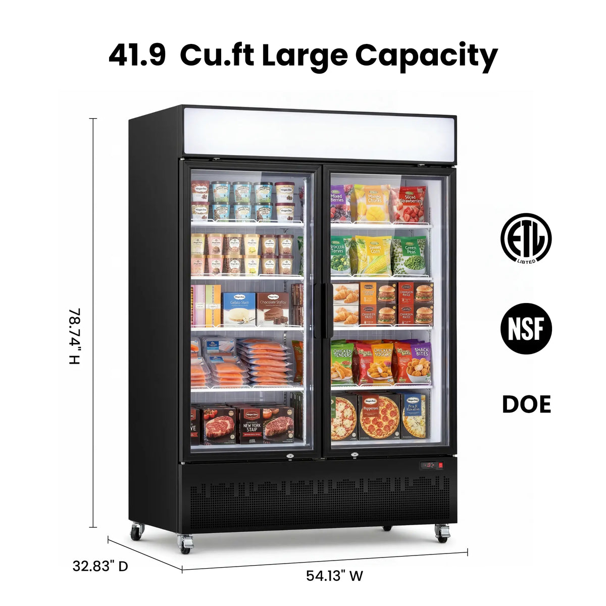 Yeego 41.9 Cu. Ft. 2-Door Commercial Display Freezer