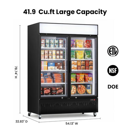 Yeego 41.9 Cu. Ft. 2-Door Commercial Display Freezer