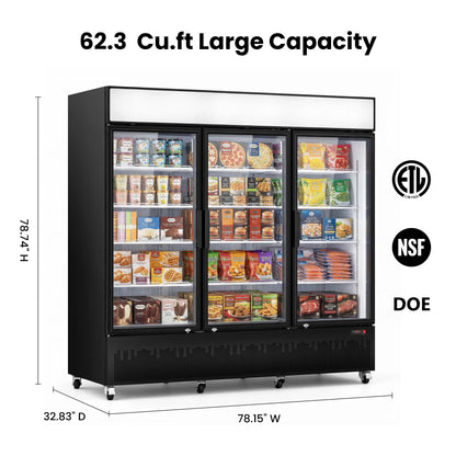 Yeego 62.3 Cu. Ft. 3-Door Commercial Reach-In Freezer