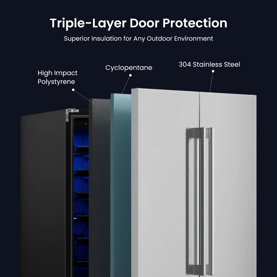 Triple-layer insulated door of the Yeego outdoor fridge