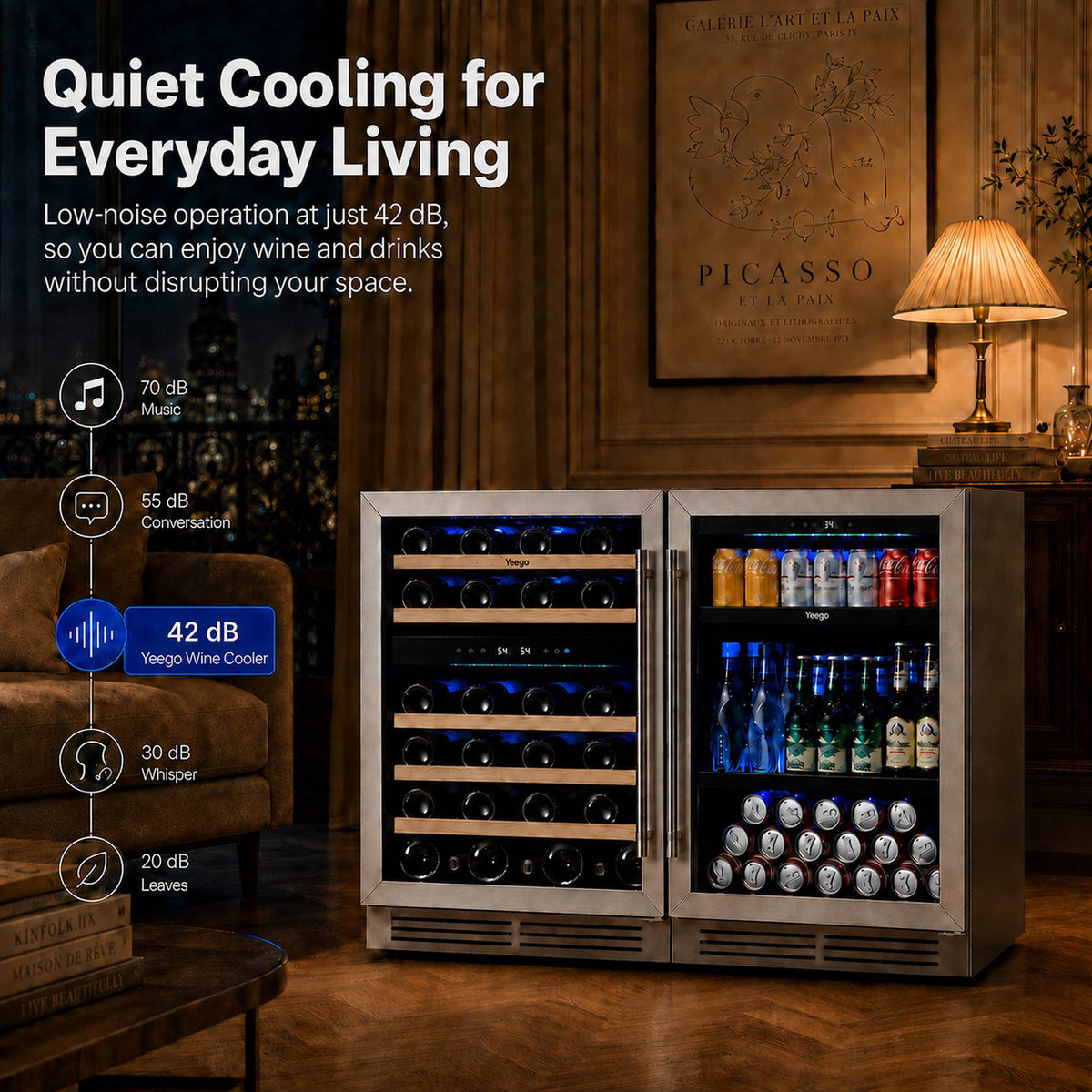 Yeego 48" Wine Beverage Fridge Combo Triple Zone