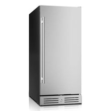 Yeego Small beverage cooler right angle view featuring a stainless steel door and compact overall design