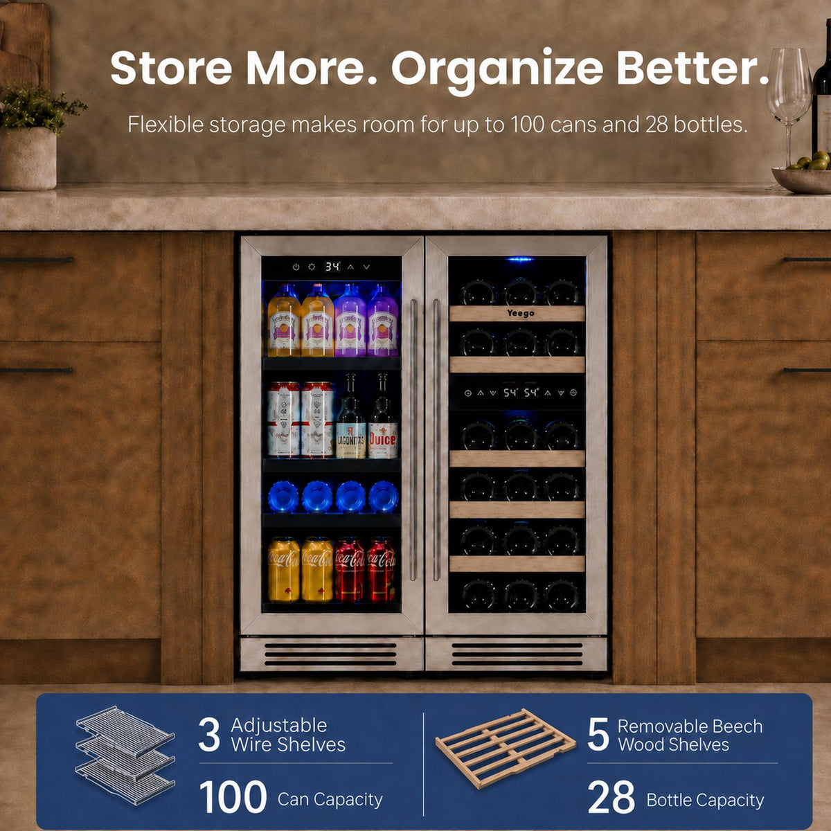 Yeego 30" Wine Beverage Fridge Triple Zone 2 Sets