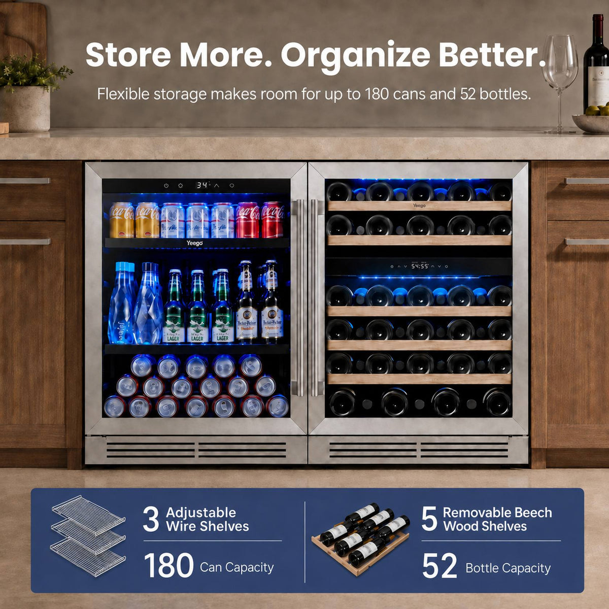 Yeego 48" Wine Beverage Fridge Combo Triple Zone