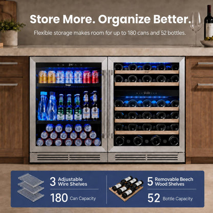 Yeego 48" Wine Beverage Fridge Combo Triple Zone