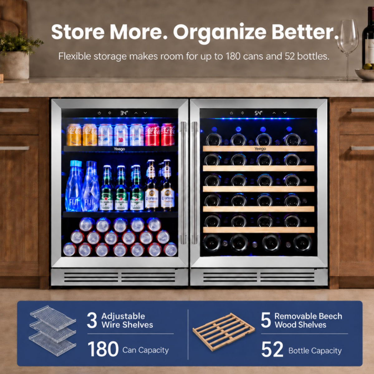 Yeego 48" Wine Beverage Fridge Dual Zone 2 Sets