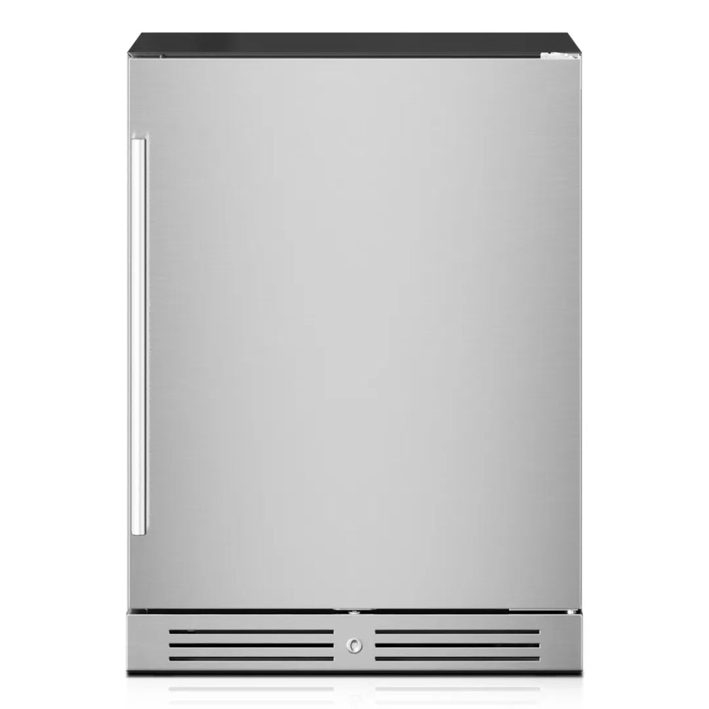 Yeego 24-inch outdoor beverage fridge in stainless steel holding 160 cans
