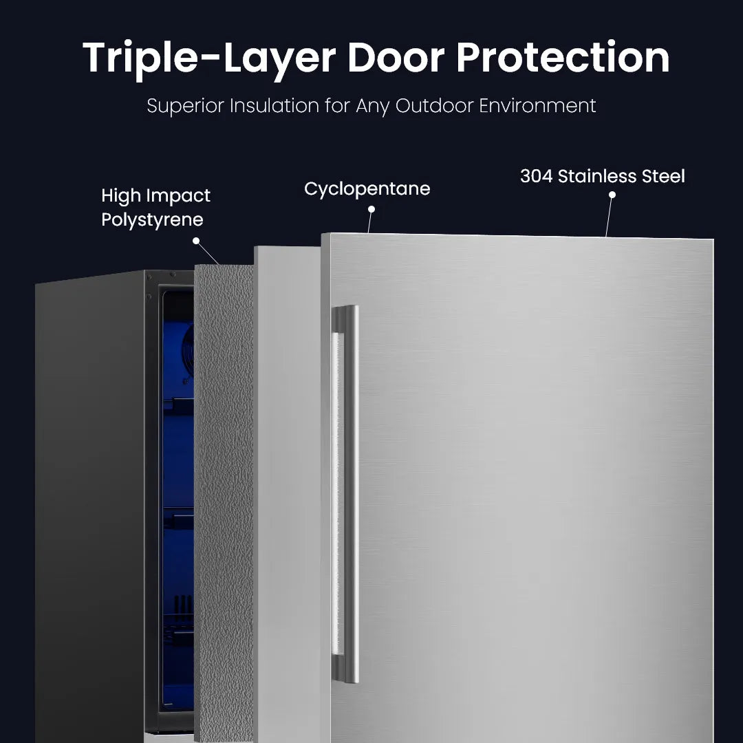 Triple-layer door of the Yeego outdoor beverage fridge
