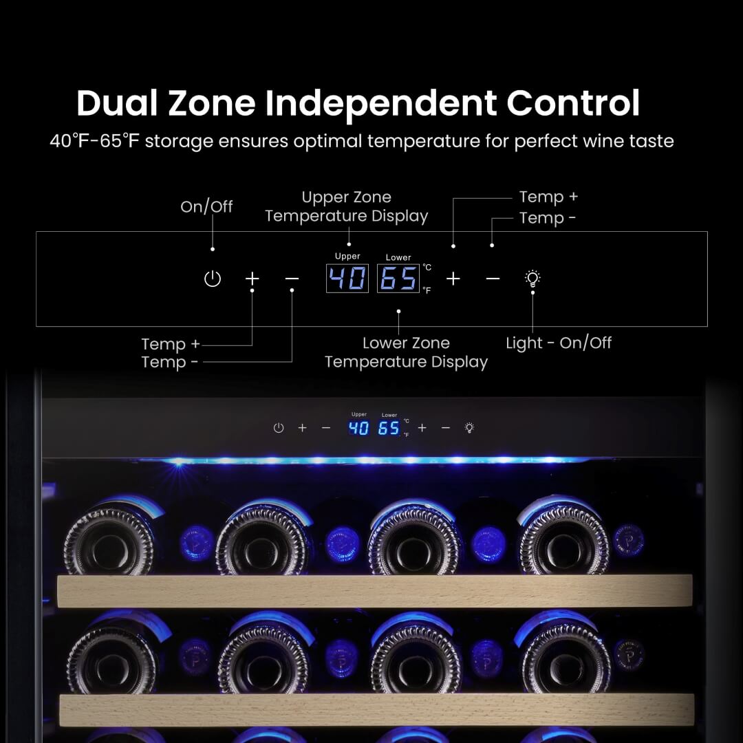 24 Inch Wide 46 Bottles Dual Zone Wine Fridge, Built-In or Freestanding