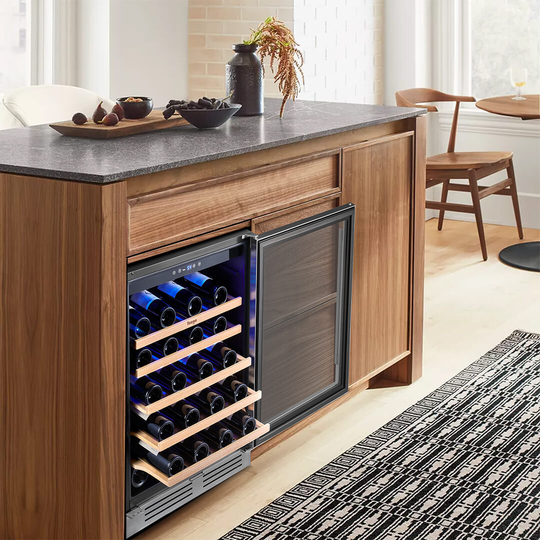 24 Inch Wide 52 Bottle Wine Fridge, Quiet Wine Cooler Under Counter or Freestanding