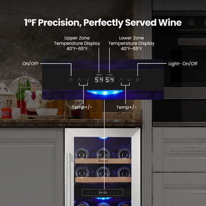 15 Inch Wide 28 Bottles Dual Zone Narrow Small Wine Fridge, Under Counter, Built-In or Freestanding - Yeego Life