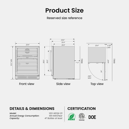 24 Inch Wide 47 Bottles Dual Zone Wine Fridge, Built-In or Freestanding - Yeego Life