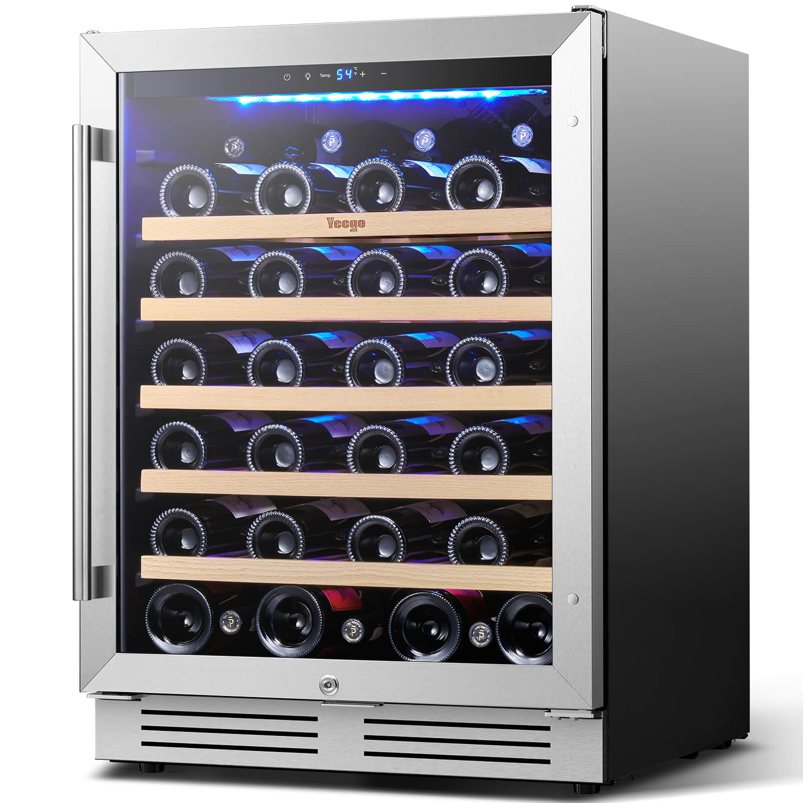 24 Inch Wide 52 Bottle Wine Fridge, Quiet Wine Cooler Under Counter or Freestanding