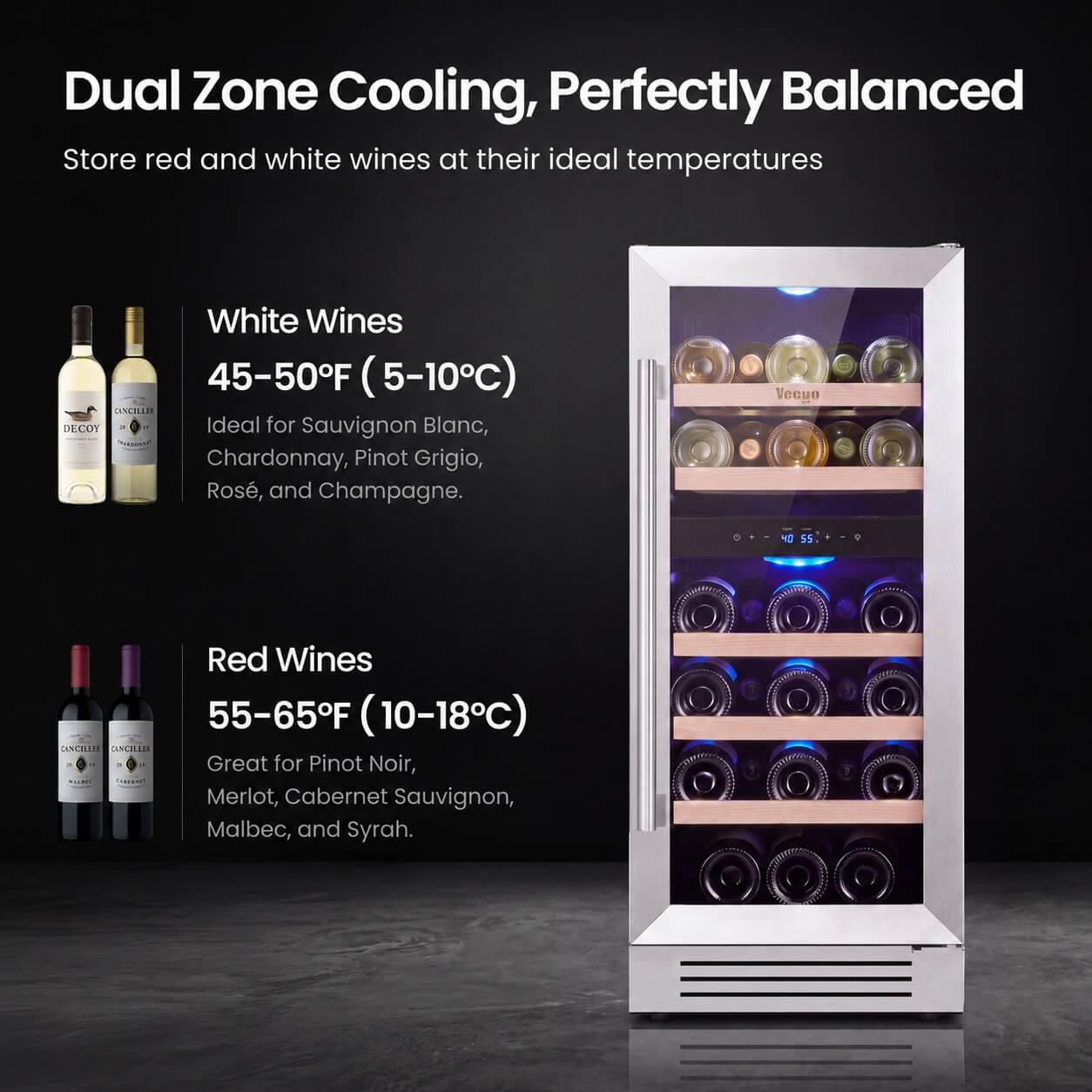 Yeego 15" Wine Fridge Dual Zone 28 Bottles