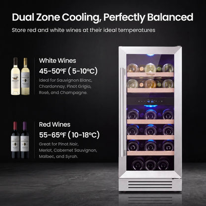 Yeego 15" Wine Fridge Dual Zone 28 Bottles