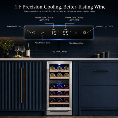 Yeego 15" Wine Fridge Dual Zone 28 Bottles